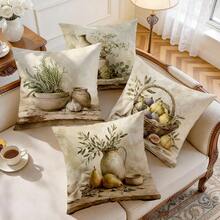 4pcs/1pc Vintage Still Life Fruit & Vegetable Pattern Pillow Case, Single-Sided Printed Pillow Case, Suitable For Living Room, Bedroom, Home Decor, All-Season Pillow Case - Multicolor - View 5