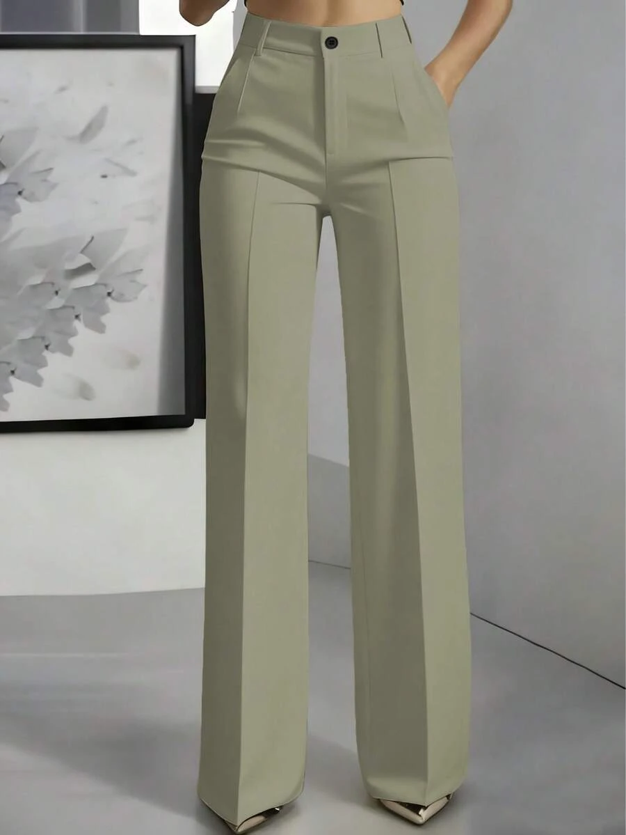 Women's Casual Everyday Office Commute Minimalist Solid Color Seam Front Straight Leg Pants Spring - Light Grey - View 1