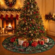 1pc Dark Green Velvet Bow Gift Box Pattern Christmas Tree Skirt, Elegant Color Holiday Decor, 5 Sizes, Unisex Holiday Gift, Suitable For Home And Party Christmas Home Decoration - Dark Green Velvet Bow Gift Box - View 6