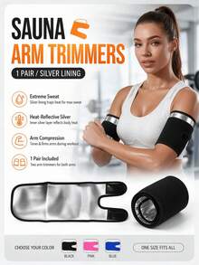 1 Pair Sauna Arm Bands - Enhanced Sweat Arm Bands With Silver Lining For Weight Loss And Fat Burning Fitness - Silver - View 2