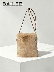 BAILEE Minimalist Fashion Solid Color Faux Fur Shoulder Bag, Soft Plush, With PU Strap, Portable, Suitable For Matching Outfits, Also Suitable As A Gift - Multicolor - View 1