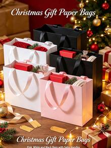 5/1pc Mixed Size Pink Gift Packaging Bags, Large/Medium/Small, Thickened Kraft Paper, Pink Shopping Bags With Handles, Suitable For Bulk Purchase, Retail Packaging, Commercial Use, Handmade, Grocery Store, Boutique, Party Favors And Wedding Occasions - Pink - View 7