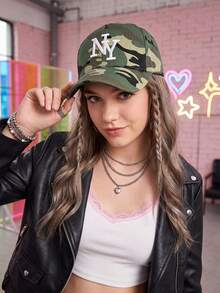 BONNY BOOM 1pc Adjustable NY Embroidered Camo Baseball Cap, Outdoor Sun Protection Casual Hat, Suitable For Spring/Autumn Travel, Beach, Y2K Style Unisex - Camo NY - View 6
