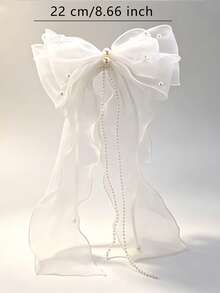 Sweet Bow Ribbon Hair Clip Bridal Wedding Veil Wedding Dress Accessory Handmade Pearl Headpiece For Women - Multicolor - View 5