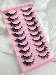 10 Pairs Fox Eye & Cat Eye False Eyelashes, Flared Ends Elongate Eyes, Fluffy Soft Natural Long Faux Mink Lashes Sexy Makeup Effect - Black - View 7