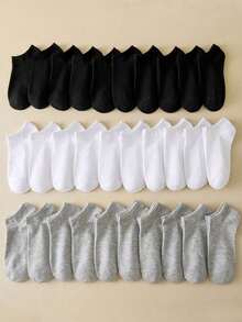30/20/15/10/5/1 Pair Multicolor Neutral Daily Fashion Versatile Breathable Low-Cut Socks, Simple Casual Moisture-Wicking Sweat-Absorbing Style, Suitable For All Seasons And Various Holidays - Multicolor - View 1