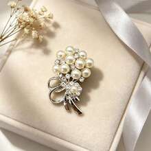 Elegant Faux Pearl Bouquet Brooch, Sparkling Rhinestone Bow Brooch, Women's Suit Dress Accessory Gift - Pearl - View 6