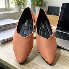 Elegant Women's Flats | Orange V-Shaped Flats - Orange - View 5