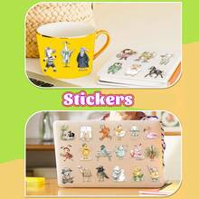 100pcs Watercolor Animals Birds Duck And Elephant Creative PET Stickers, Suitable For Laptops, Computers, Phone Cases, Guitars, Desktops, Water Bottles, Motorcycles, Cars, Helmets, Suitcases, Refrigerators, Gift Decoration Graffiti Stickers - Black - View 4