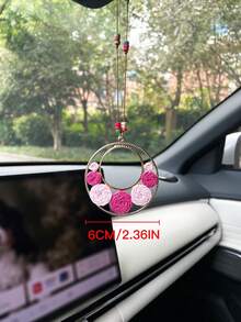 Creative Circular Flower Car Hanging Ornament, Creative Car Rearview Mirror Decorative Pendant, Car Interior Hanging Accessory - A - View 9