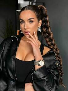 1pc 24 Inch Heart-Shaped Braided Ponytail Hair Extension, Mixed Color Large Braid Ponytail - Multicolor - View 6