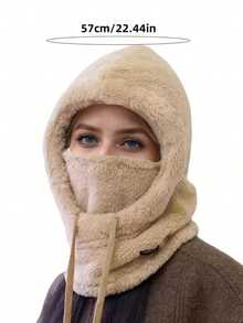 1pc Winter Unisex Ultra-Warm Windproof Thick Fleece Faux Fur Full Face Mask/Neck Warmer/Hooded Scarf/Ski Balaclava - Suitable For Outdoor Sports (Skiing, Snowboarding, Cycling, Motorcycle Riding, Hiking, Camping), Daily Commute, Ice Skating And Winter Vacation; Features Extreme Cold Protection, Breathability, Adjustable Drawstring Design; Material Is Fluffy And Comfortable; Essential Winter Gear And Fashion Accessory. - Multicolor - View 4