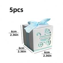 5pcs 2.36*2.36*2.36 Inch Hollow Ribbon Decor Paper Candy Boxes, Baby Birthday Boxes, European Cute Style Pink Blue Multicolor Square Gift Boxes, Stroller Footprint Carved Design, Suitable For Birthday Party Baby Shower, Can Store Candy Cookies Macarons Chocolate Packaging Boxes - Multicolor - View 12