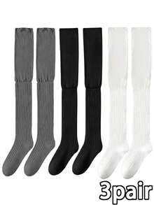1/2/3 pares de calcetines altos de punto holgados por encima de la rodilla para mujer, otoño/invierno, con puño enrollado, adecuados para diversas ocasiones - Multicolor - Ver 14