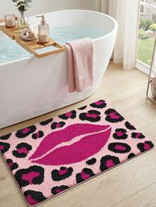 1pc Bathroom Rug Mat, Flocked Soft Touch, Pink Leopard Print, TPR Non-Slip Back, Suitable For Kitchen, Outdoor, Indoor, Hallway, Bedroom, Living Room, Machine Washable Easy To Clean, Autumn Bathroom Decor Rug - Multicolor - View 4