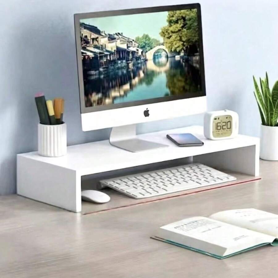 1pc Computer Monitor Stand, Desktop Computer Riser, Monitor Base And Laptop Stand, Available In White And Natural Wood. This Is A Drawer-Style Desktop Storage Box, Essential For Office And Dormitory, Can Be Used To Store Desktop Items Or As A Display Rack. Perfect For Dormitory Desk, Office Desk And Student Workstation, Helps Organize Items And Enhance Space. - Multicolor - View 1