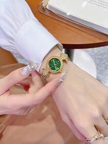 1pc New Fashionable Gold Women's Watch, Retro Luxury Minimalist Elegant Versatile Ladies Quartz Watch Gift - Silver - View 3