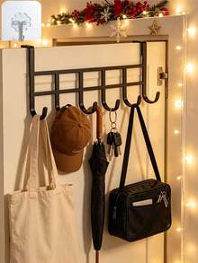 Over-The-Door Hook Storage Rack With Adhesive Hooks, Bathroom Door Hook, Silent Over-The-Door Clothes Hook Rack, Metal Material, Multiple Hooks, Space-Saving And Easy To Install, Suitable For Bedroom, Laundry Room - Multicolor - View 4