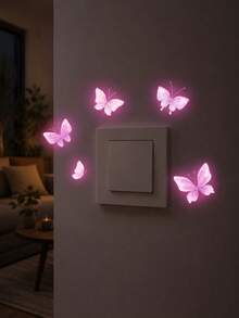 Soft Pink Luminous Butterfly Wall Decal, Glow‑In‑The‑Dark PVC Light Switch Socket Sticker, Peel And Stick DIY Wall Art For Girl Bedroom Nursery Home Decoration - Watercolor Butterfly - View 1