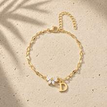 Initial Charm Butterfly Cubic Zirconia Gold Plated Letter Bracelets For Women Men - Yellow Gold - View 21