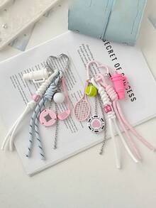 1pc,Cute Tennis Sports Bag Charm, Pink Heart Keychain With Tennis Racket & Ball, Y2K Phone & Backpack Pendant, Aesthetic Gift For Girls - Multicolor - View 4