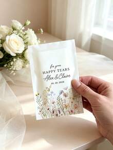 客製化 Happy Tears 婚禮面紙，可印姓名與日期，花卉口袋面紙包，婚禮儀式伴手禮，新娘紀念禮物 - 彩色 - 查看 3