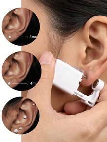 2/4/6/8pcs Hypoallergenic Self-Piercing Nose Stud Set, Disposable Nose Piercing Gun With Piercing Tool, Suitable For Cartilage, Tragus, Helix Piercing, Piercing Gun With Piercing Jewelry (Silver With 4mm CZ Diamond) - Multicolor - View 3