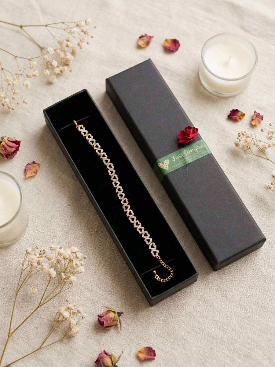 1pc Minimalist Heart Bracelet, Versatile Daily Wear, Personalized Valentine's Day Birthday Gift, Party Accessory, Gift Box Included - Gold - View 1