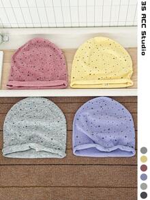 High-End Oversized Face-Slimming Slouchy Beanie For Women, Autumn/Winter Warm Ear-Protecting Large Head Circumference Knitted Knitted Hat, Dopamine Star Pattern Rolled Edge Knit Slouchy Beanie, Spring/Autumn Face-Slimming Head-Wrapping Cold Weather Hat - Multicolor - View 1