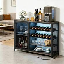 Mueble Bar Gabinete De 3 Niveles 106cm Con Toma De Corriente - Negro - Ver 3