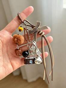 DIY Maillard Style Vintage Camera Pom Pom Keychain Pendant Bow Bag Charm, INS Style Phone Charm, Suitable As Gift For Friends, Family, Classmates - Multicolor - View 2