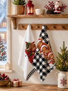 2pcs Christmas Black Plaid 3 Highland Cows Wearing Santa Hats Pattern Kitchen Towels, Soft Polyester Material Dish Cloths, Suitable For Kitchen Decor, Kitchen Cleaning, Holiday Party Decoration, Kitchen Bathroom Supplies Home Essentials, Home Decor, Housewarming Gift - Multicolor - View 5