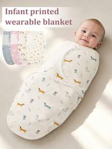 1pc Fun Print Theme Newborn Swaddle Blanket, Bottom With Dual-Way Zipper Design For Easy Diaper Change, Mixed Color, Soft Skin-Friendly Fabric, Machine Washable, Christmas/Easter/Thanksgiving/Halloween Gift For Baby - Multicolor - View 6
