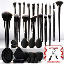 35/18pcs Including Gifts,Makeup Brushes Complete Kit With Makeup Sponges, Powder Puffs, Brush Cleaning Mat And Bonus Eyelash Curler, Soft Cosmetic Brushes For Foundation Powder Blush Eyeshadow Concealer, Beauty Tool Set For Daily Application - Black - View 13