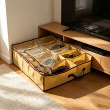 1/3 Vintage Canvas Shoe Storage Boxes, 12 Under-Bed Storage Boxes, Waterproof, Dustproof, With Transparent Window, Under-Bed Storage Supplies, Suitable For Kitchen, Living Room, Bedroom Storage - Beige - View 4