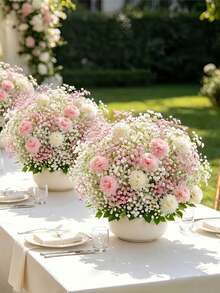 84pcs Realistic Low-Saturation Pink & White Artificial Flowers | Premium Home Decor - Suitable For Indoor Home Decoration, Perfect For Weddings, Handmade Crafts, Spring/Summer Themes, Parties, Gardens And Vase Arrangements, Also Can Be Used As Dining Table Centerpiece Decoration - Multicolor - View 6