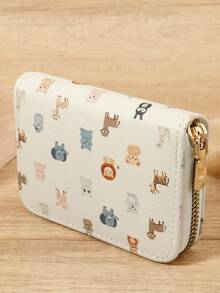 Fashionable Animal Print Zipper Credit Card Clip Bag, Large Capacity Multi Slot Coin Credit Card Wallet, Suitable For Outdoor And Travel - White - View 3