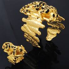 Letingsha Gold-Plated Black Enamel Leopard Print Cufflinks Bracelet And Open Ring Set, Luxury Animal-Shaped Jewelry, Suitable For Women, Perfect For Weddings, Banquets And Daily Party Accessories - Yellow Gold - View 9