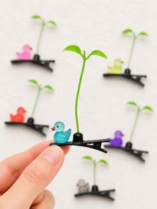 5pcs Cute Fluorescent Duck And Sprout Hair Clips, Fun Random Color Sprout Duck Hair Clips, Suitable For Parties, Music Festivals, Theme Parties, Women's Gifts - Multicolor - View 3