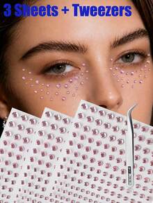 3/5 Sheets Self-Adhesive Face Gem Tattoo Stickers (3/4/5/6mm-165pcs) Rhinestone Stickers For Face, Hair, Body, Eyes, Suitable For Festivals, EDM Festivals, Parties, Halloween, Cosplay Makeup, DIY Nail Art Crafts - Multicolor - View 5