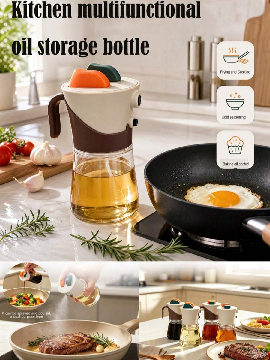 1pc Olive Oil Spray Bottle, Kitchen Essential, Can Hold Soy Sauce, Vinegar, Seasoning, Suitable For Camping, BBQ, Baking, Cooking, Salad And More, Multiple Styles Available, Leak-Proof Kitchen Oil Bottle, Edible Oil Spray Bottle, Olive Oil Bottle, Fitness Salad BBQ Spray Oil Bottle, Vinegar Bottle - View 1