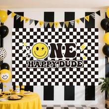 1-Piece Smiling Face Birthday Banner, Simple Black And White Design, Suitable For Birthday Decorations, Photo Props, And Home Decor.Birthday Decoration,Party Supplies - A - View 1