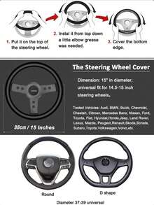 Elastic Steering Wheel Cover, Warm In Winter, Cool In Summer, Universal 15 Inches (About 38.1 Cm), Microfiber Breathable - A - View 2