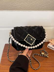 Black Small Square Pearl Bracelet Bag, Exquisite Luxury Crossbody Bag For Dating And Commuting, Women's Handbag - Black - View 6