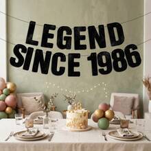 一套“传奇始于1986年”黑色闪光横幅，40岁生日装饰，男女通用，趣味40岁生日装饰标牌礼物，40岁生日装饰，男女通用，40周年纪念派对装饰 - 彩色 - 查看 5