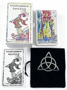 1 BoxVivid Rainbow Tarot Deck,78-Card Gift Box Set,Attached Guide,Vintage Illustration Style Divination Set,Suitable For Gifting, Daily Use - Multicolor - View 7