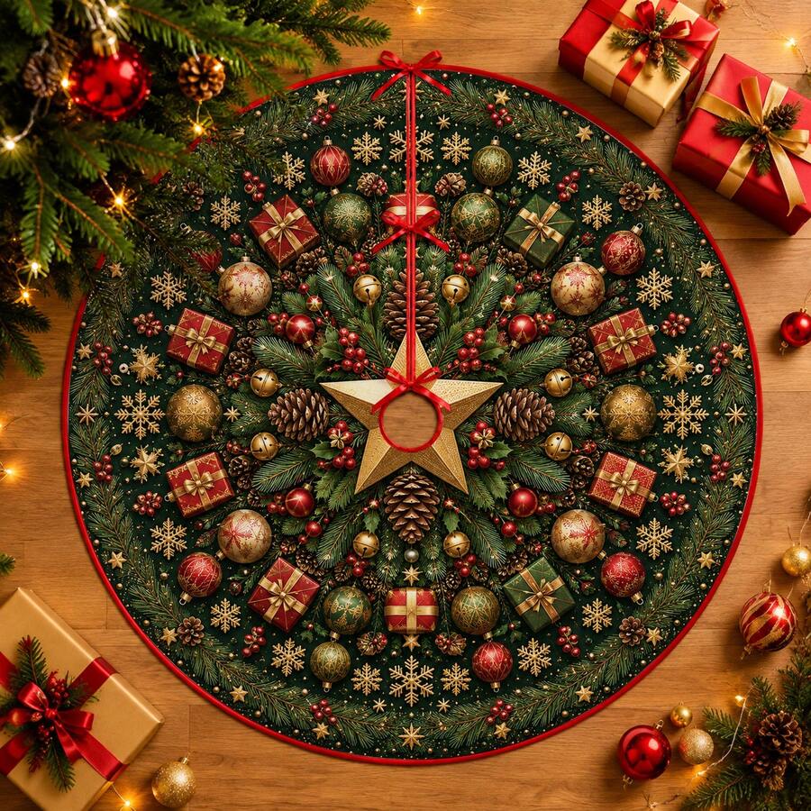 1 buah Kotak Hadiah Bulat dengan Motif Alas Pohon Natal, Dekorasi Liburan Warna Elegan, 5 Ukuran, Hadiah Liburan Unisex, Cocok untuk Dekorasi Natal di Rumah dan Pesta - Kotak hadiah bundar - View 1