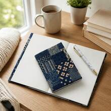 A5/A6 Japanese‑Style Vintage Patchwork Indigo Fabric Book Cover, Traditional Wabi‑Sabi Pattern Book Protector, Durable Adjustable Journal Sleeve - Sets - View 3