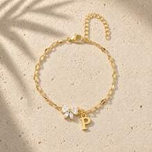 Initial Charm Butterfly Cubic Zirconia Gold Plated Letter Bracelets For Women Men - Yellow Gold - View 17