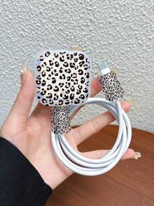 3pcs Set Data Cable Charger Wave-Shaped Protective Cover With Painted Leopard Print Pattern, Suitable For UK Standard 20W Apple Charger Protective Cover, Transparent Anti-Shatter Cover, Protects Phone And , 3-Prong Charger, Cable Protective Cover - Multicolor - View 1